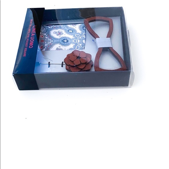 Lines Uomo Bow Tie Lapel Pink Pocket Square Set - Picture 3 of 6